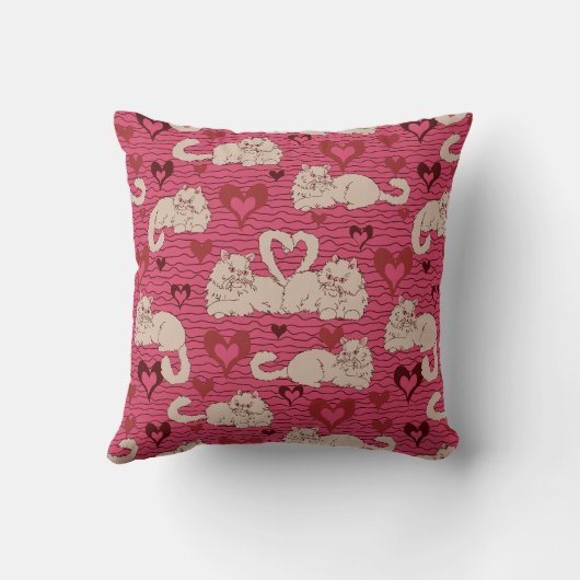 猫の尻尾をハートとピンクストライプに クッション (裏面)