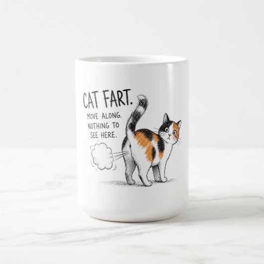猫の屁イラスト入り コーヒーマグ - 三毛猫 コーヒーマグカップ (中央)