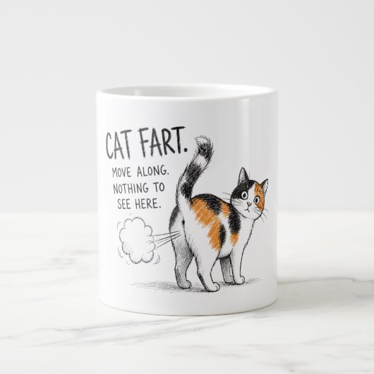 猫の屁イラスト入り コーヒーマグ - 三毛猫 ジャンボコーヒーマグカップ (正面)
