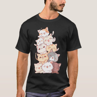 猫の山かわいい猫の子猫パイルアニメ川 Tシャツ