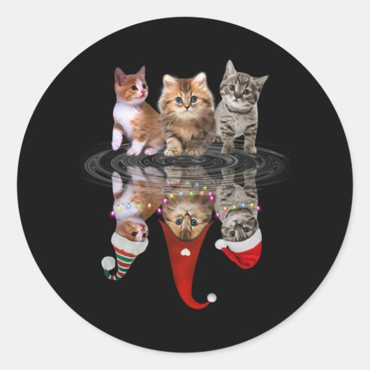 猫の幸せなクリスマスおもしろいが可愛い ラウンドシール (正面)