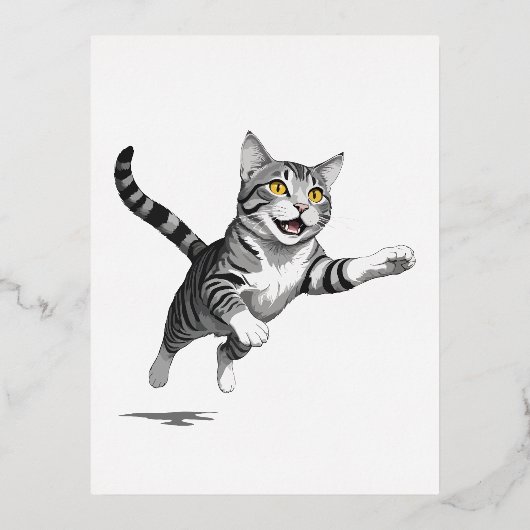 猫の幸よくはしゃぐせなおもしろいが飛び跳ねる 箔シーズンポストカード (正面)