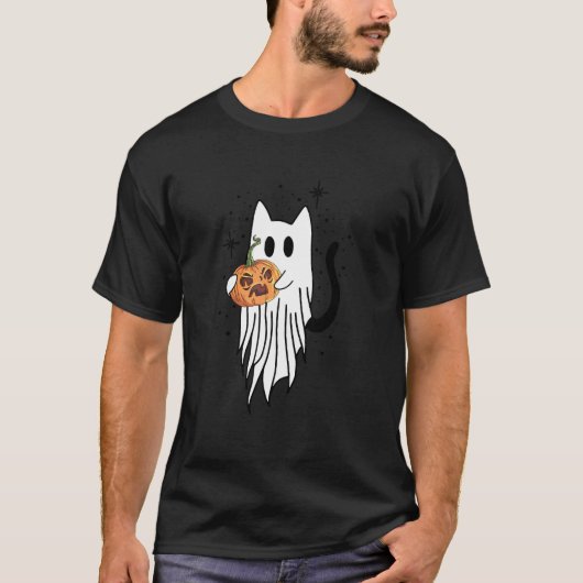 猫の幽霊カボチャ ハロウィンスタイル 猫用 Tシャツ (正面)