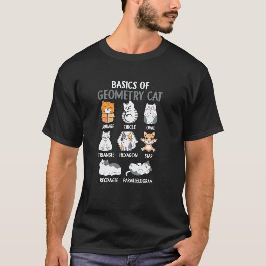 猫の幾何学の基本 数学教師 猫好きのための面白いデザイン Tシャツ (正面)
