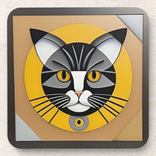 猫の幾何学アート コースター (正面)