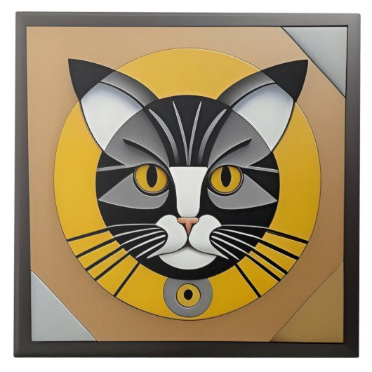 猫の幾何学アート タイル (正面)