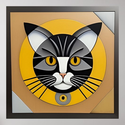 猫の幾何学アート ポスター (正面)