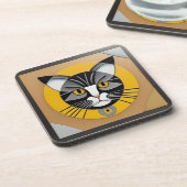 猫の幾何学的アートワーク コースター (左側)