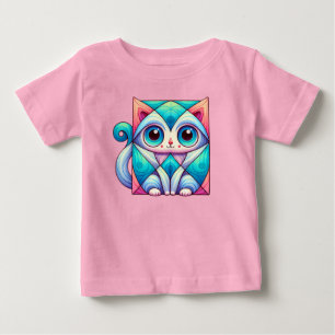 猫の広場イラストTシャツ、大きな目をした猫 ベビーTシャツ