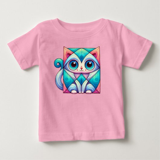 猫の広場イラストTシャツ、大きな目をした猫 ベビーTシャツ (正面)