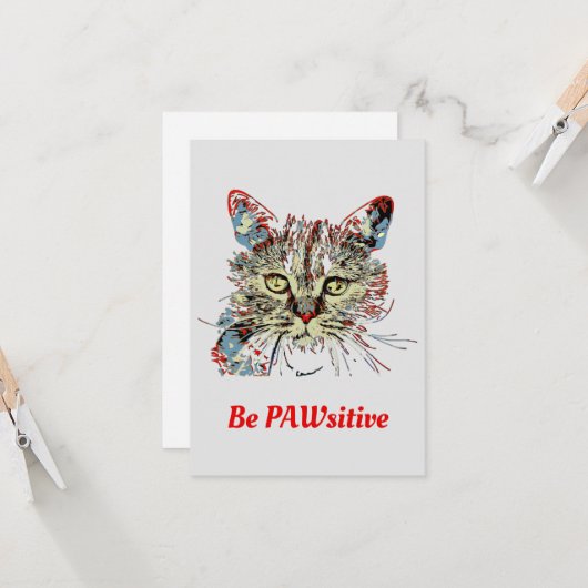 猫の引用文であるおもしろいPAWsitive カード (正面/裏面インサイチュ)