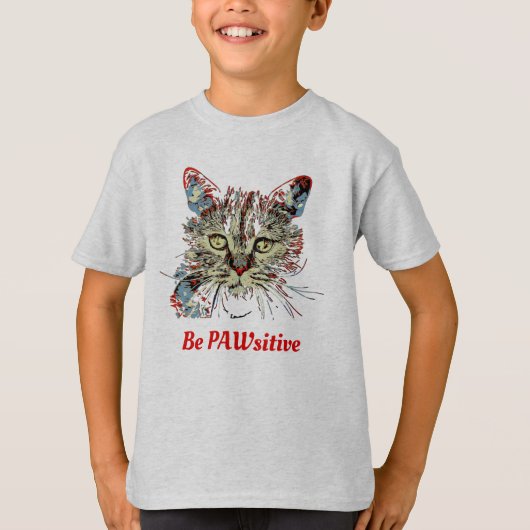 猫の引用文であるおもしろいPAWsitive Tシャツ (正面)