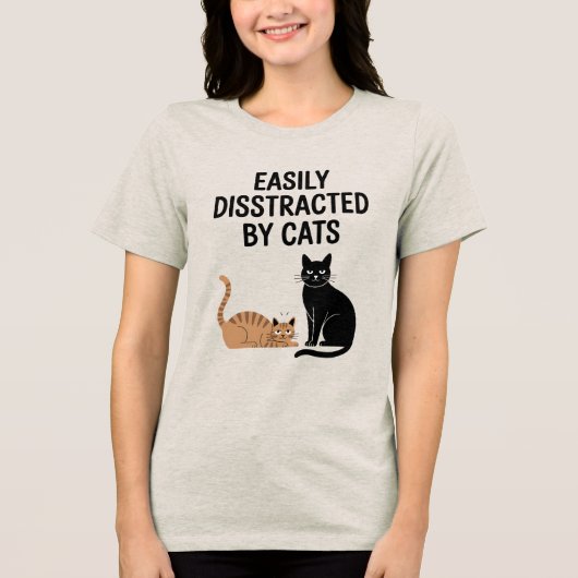 猫の引用文に気を取られおもしろいやすい トライブレンドＴシャツ (正面)