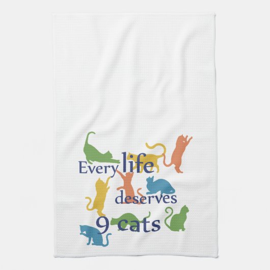 猫の引用文は9匹おもしろいの命だ キッチンタオル (縦)