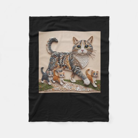 猫の形に岩を並べる技術 フリースブランケット (正面)