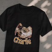 猫の形モダンシンプルのカスタムペット猫の写真名 Tシャツ