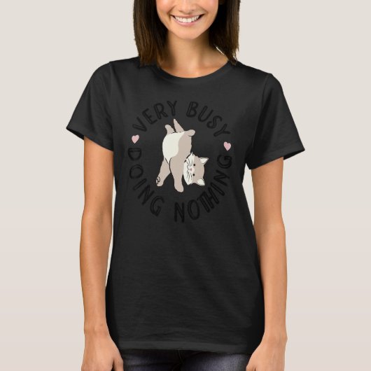 猫の忙し飼い主キャットトレーナーアニメーション Tシャツ (正面)
