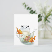 猫の急須と金魚の花茶 ポストカード (スタンド正面)