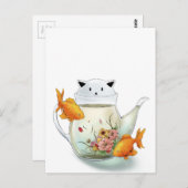 猫の急須と金魚の花茶 ポストカード (正面/裏面)