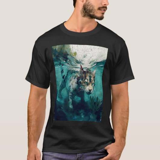 猫の恐竜の水中 Tシャツ (正面)