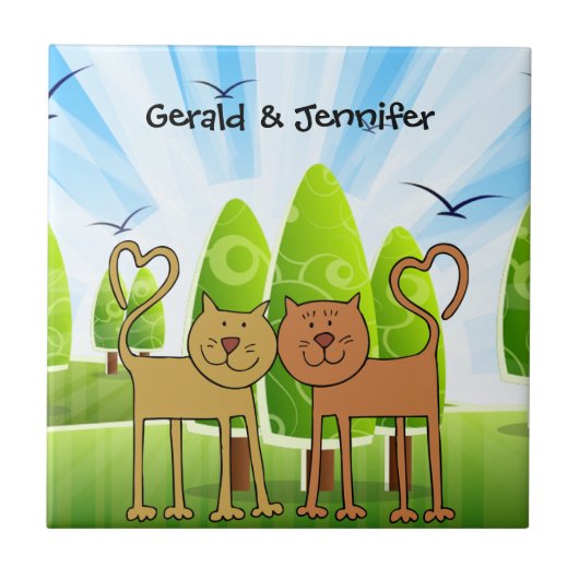 猫の愛の五徳/タイルテンプレート、準備ができていカスタマイズる タイル (正面)