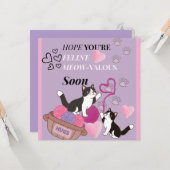 猫の愛らしい平復おめでとうメッセージ カード (正面/裏面インサイチュ)