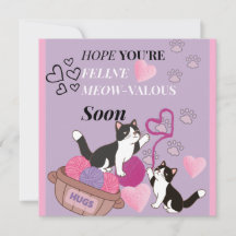 猫の愛らしい平復おめでとうメッセージ カード