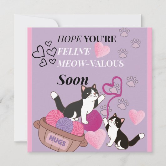 猫の愛らしい平復おめでとうメッセージ カード (正面)