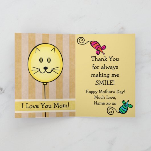 猫の愛情のあるお母さんのための母の日の挨拶状 カード (内部)