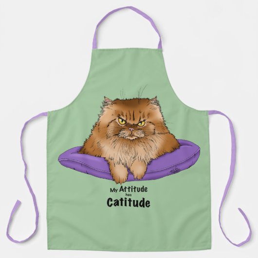 猫の態度おもしろい エプロン (正面)