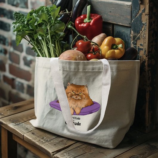猫の態度おもしろい ラージトートバッグ