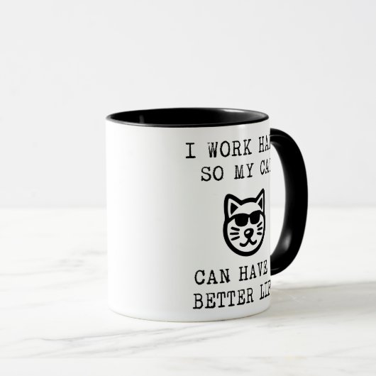 猫の懸命を楽しめるように働いています マグカップ (正面右)