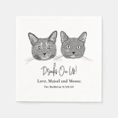 猫の手のスケッチパーソナライズされた飲み物をカップル スタンダードカクテルナプキン (正面)