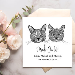 猫の手のスケッチパーソナライズされた飲み物をカップル スタンダードカクテルナプキン