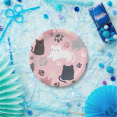 猫の手のパタカラフルーンのピンクの背景パーティー ペーパープレート (パーティー)