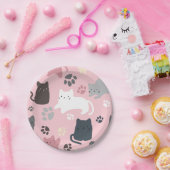 猫の手のパタカラフルーンのピンクの背景パーティー ペーパープレート (パーティー)