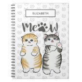 猫の手の柄の可愛いグレーとオレンジの猫 ノートブック (正面)