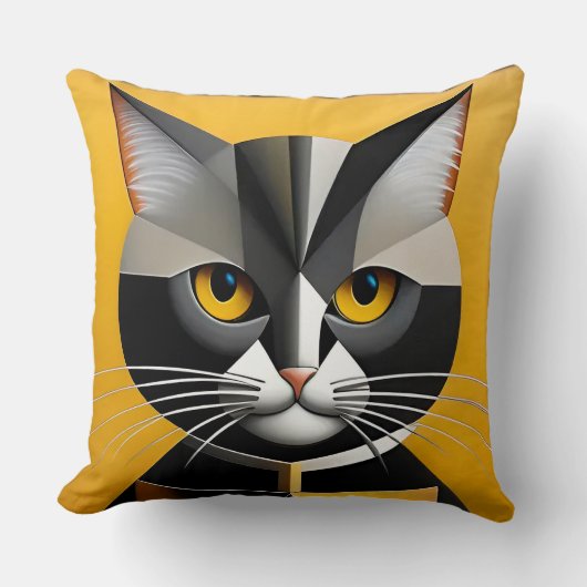 猫の抽象幾何学アート クッション (正面)