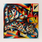猫の抽象的キュビスト絵画 ジグソーパズル (横)