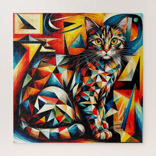 猫の抽象的キュビスト絵画 ジグソーパズル (縦)
