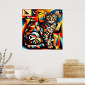 猫の抽象的キュビスト絵画 ポスター (キッチン)