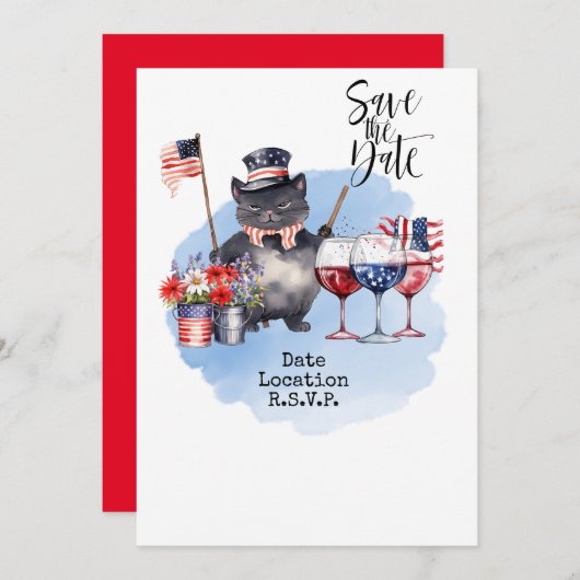 猫の招待状 7月4日 日程を確保 アメリカ 招待状 (正面/裏面)