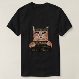 猫の指名手配ポリスTシャツ 冗談 Tシャツ