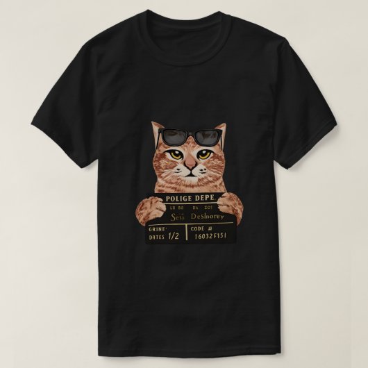 猫の指名手配ポリスTシャツ  冗談 Tシャツ (デザイン正面)