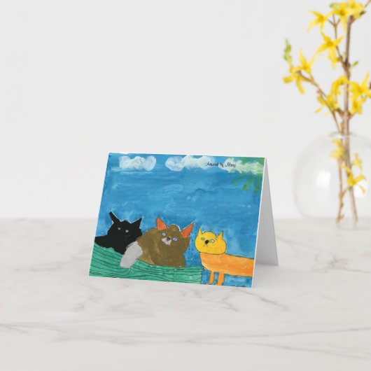 猫の挨拶状 カード (黄色い花)