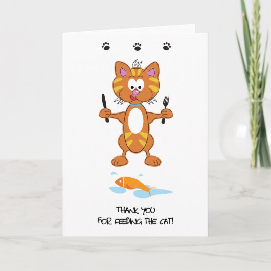 猫の挨拶食べ物を与えカードをありがとう サンキューカード (正面)