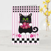 猫の提供の花が付いているかわいい母の日カード カード (黄色い花)