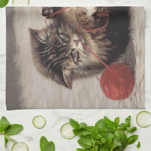 猫の揺りかごは猫の糸遊の玉 キッチンタオル (折り畳み)