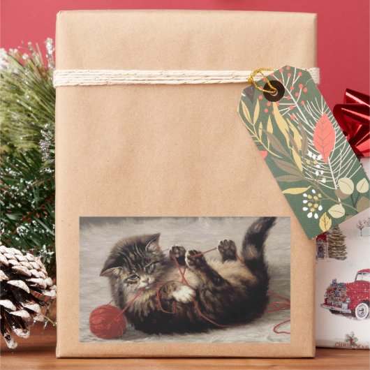 猫の揺りかごは猫の糸遊の玉 長方形シール (クリスマス)