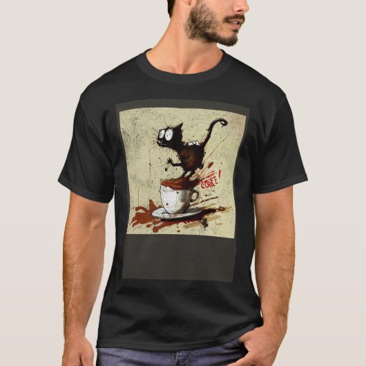 猫の攻撃コーヒー Tシャツ (正面)